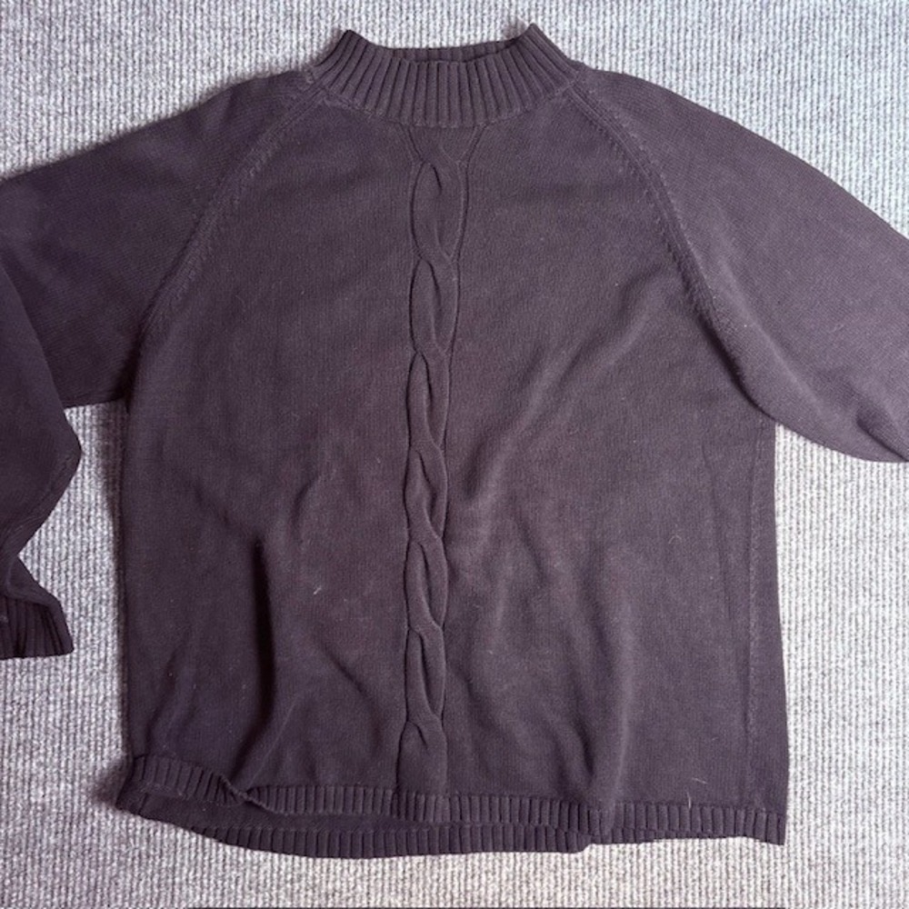 Pronto Uomo Mens 2XLT Mock Neck Cable Knit Sweater Dark Brown Long Sleeve Casual